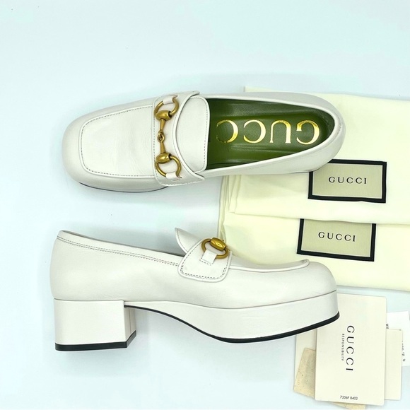 GUCCI Houdan Horsebit Leather Platform Loafers Great White Size 36 - Picture 4 of 12
